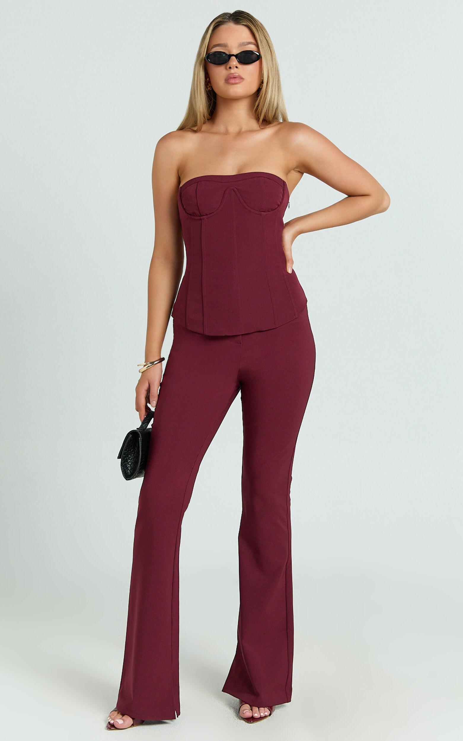 Irene Pants - Mid Rise Split Hem Bootleg Pants in Wine Product Image