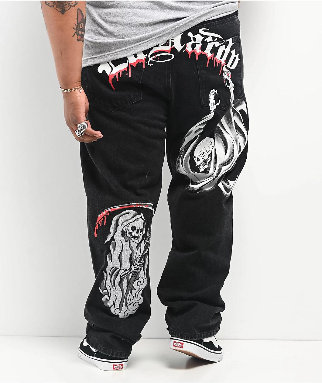 Ed Hardy x Broken Promises Death Shadow Black Loose Fit Jeans Product Image