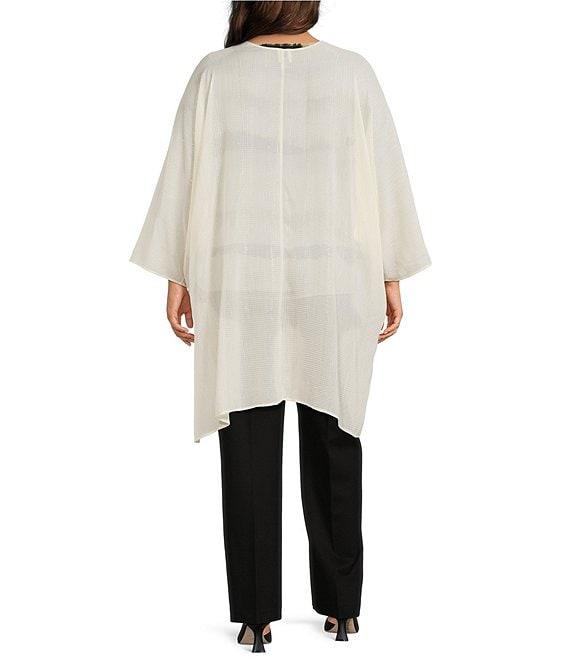 Anne Klein Plus Size Shimmer Texture 3/4 Sleeve Open Front Cardigan Product Image