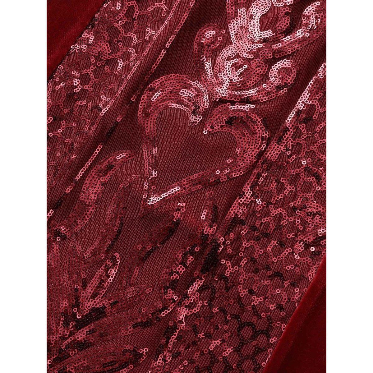 Plus Size Midnight Glamour Fringe Sequins Velvet Midi Dress Scarlet Women Cocktail Texture Party Curvy Bloomchic 30/6X Product Image