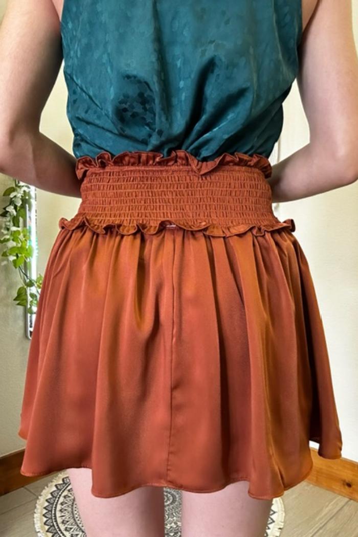 Woven Satin Mini Skirt w/smocked Waistband and Shorts Lining Product Image