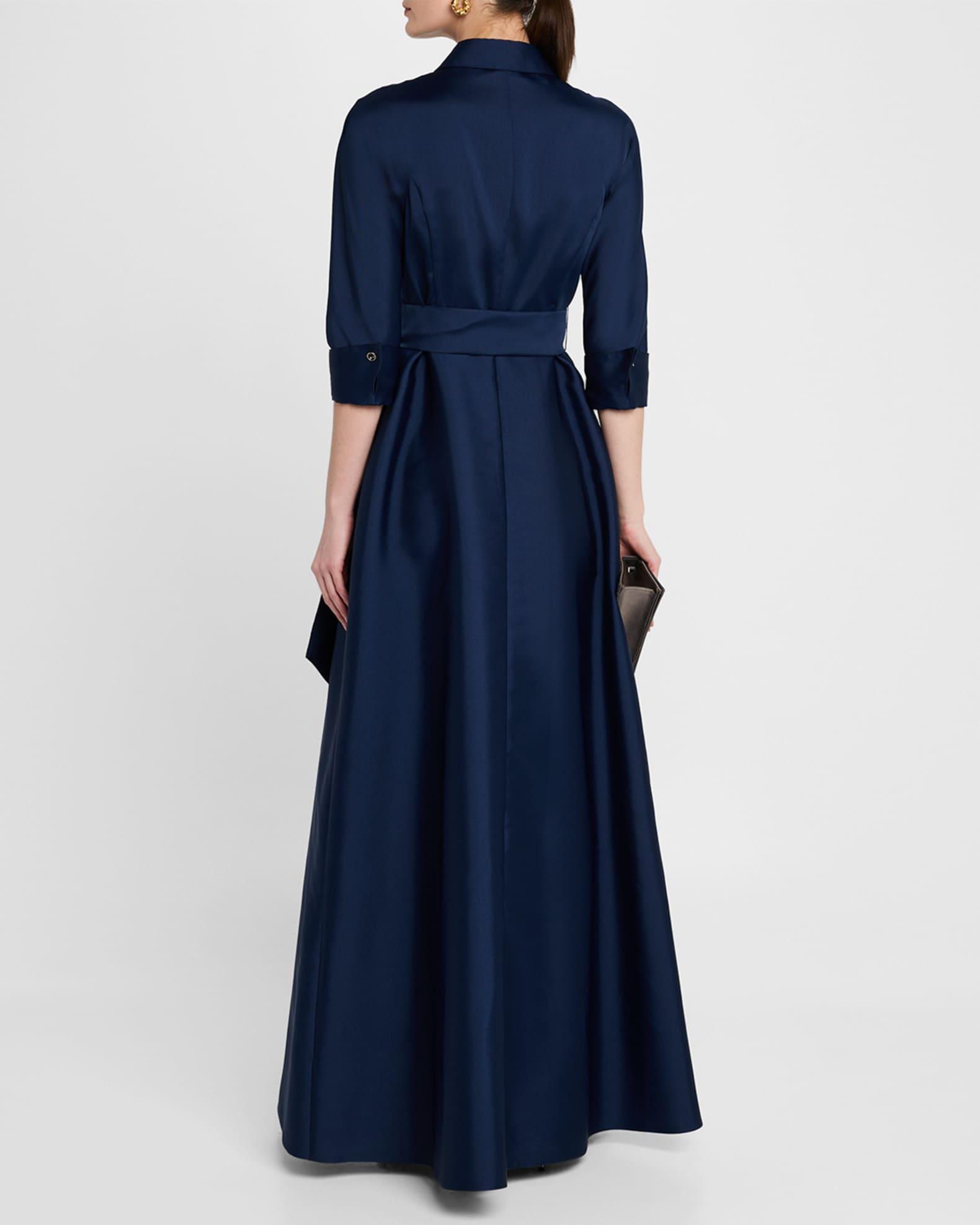 Belted 3/4-Sleeve Mikado Shirt Gown Product Image
