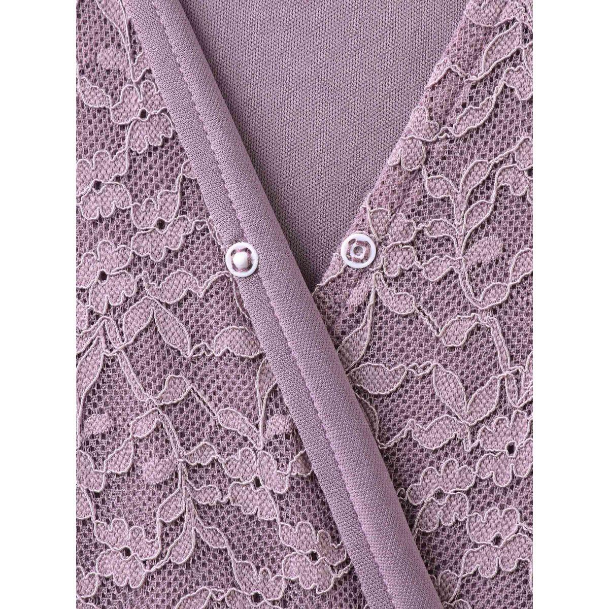 Plus Size Lace Sheer Stretchy Waist Tie Midi Dress Mauve Women Overlap Collar Short sleeve Curvy BloomChic 10/M Product Image