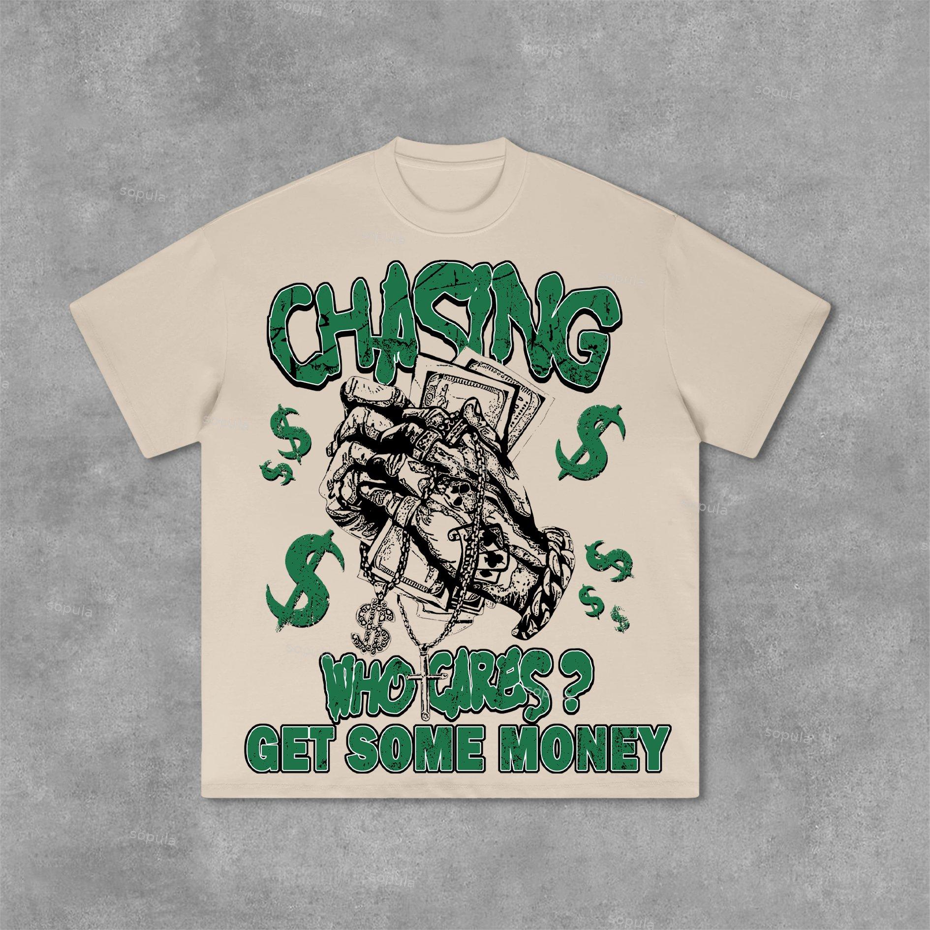 Vintage Chasing Money Graphic Print Cotton T-Shirt Product Image