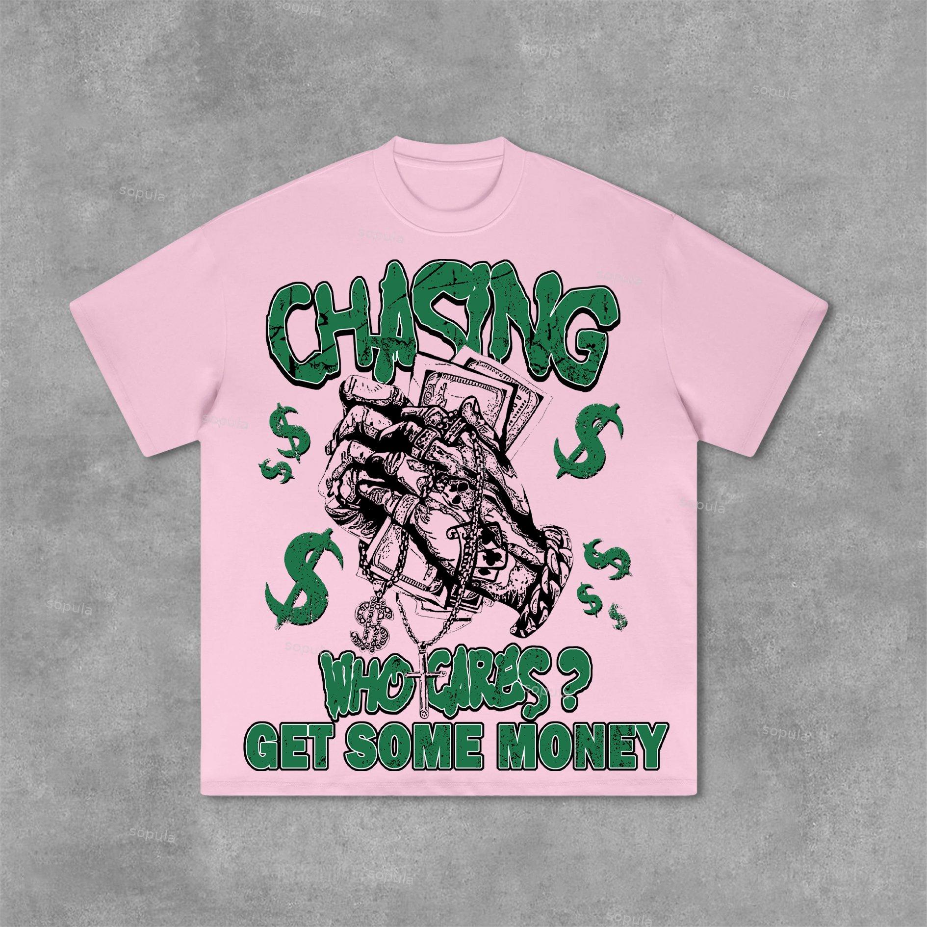 Vintage Chasing Money Graphic Print Cotton T-Shirt Product Image