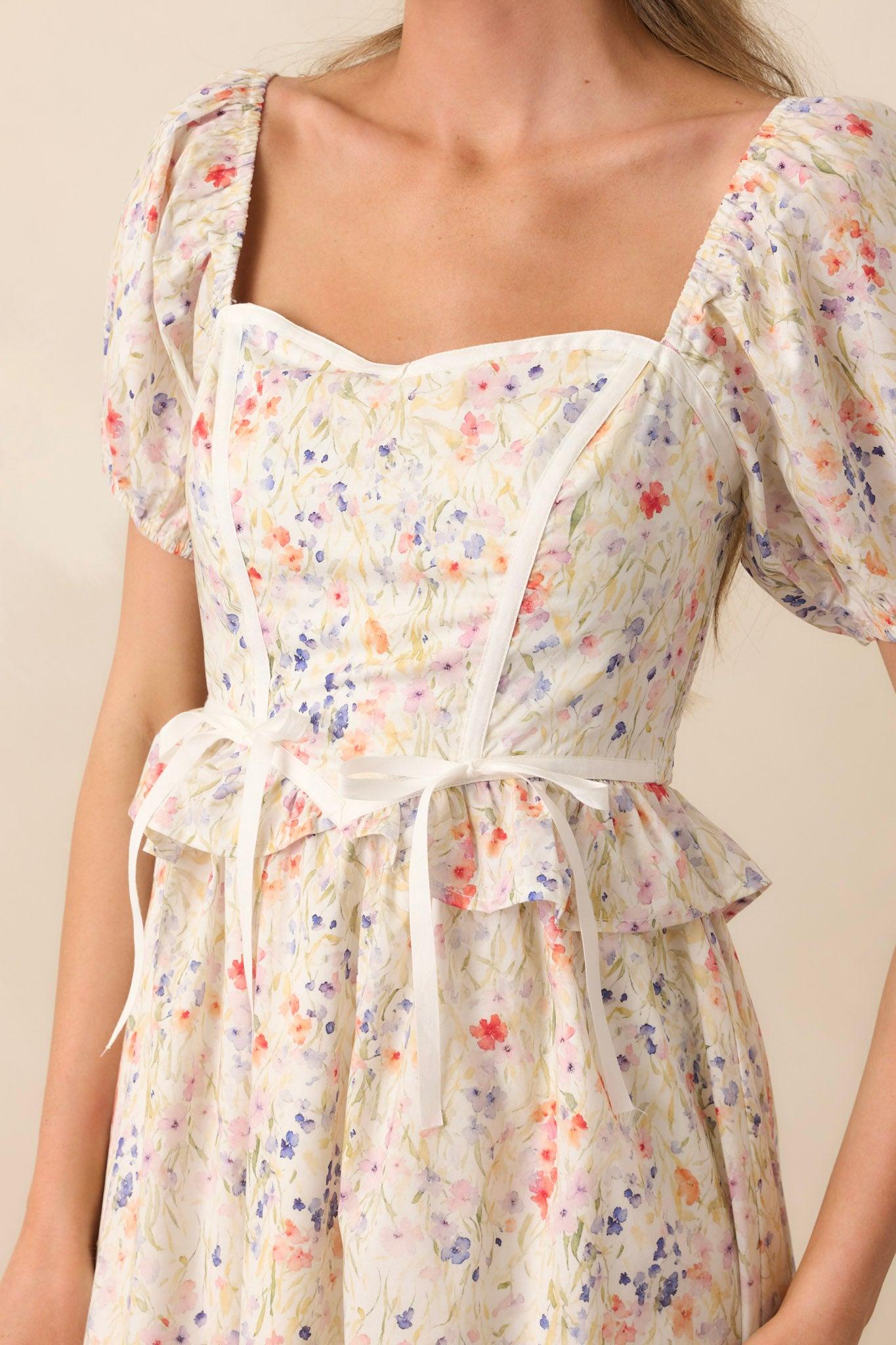 Safe Haven Ivory Cotton Floral Midi Dress Product Image