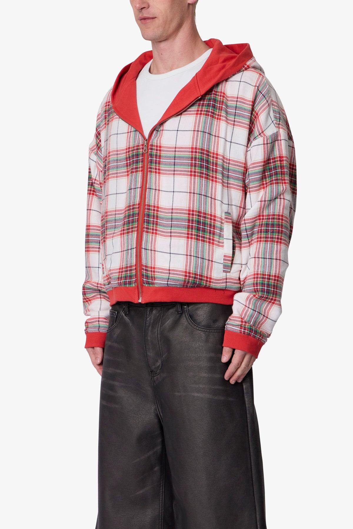 Reversible Flannel Zip Up Hoodie - Red Product Image
