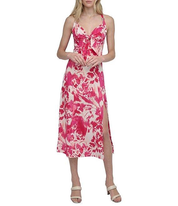 DKNY by Donna Karan Floral Print Bow Front Midi Dress Product Image