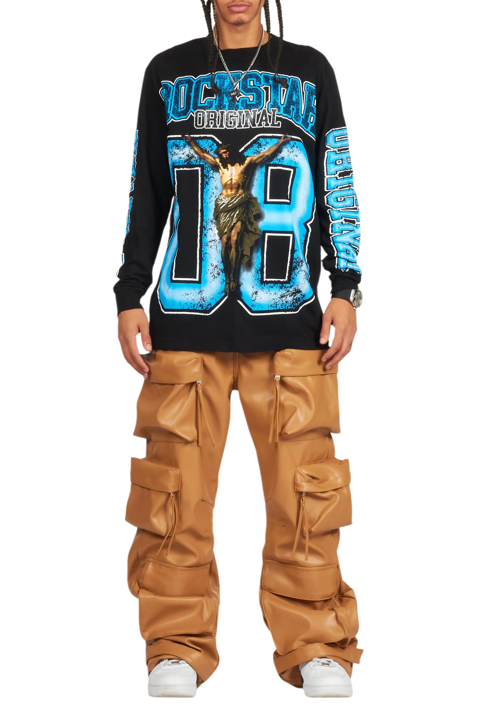 Lenz Beige PU Stacked Leather Jean Male Product Image