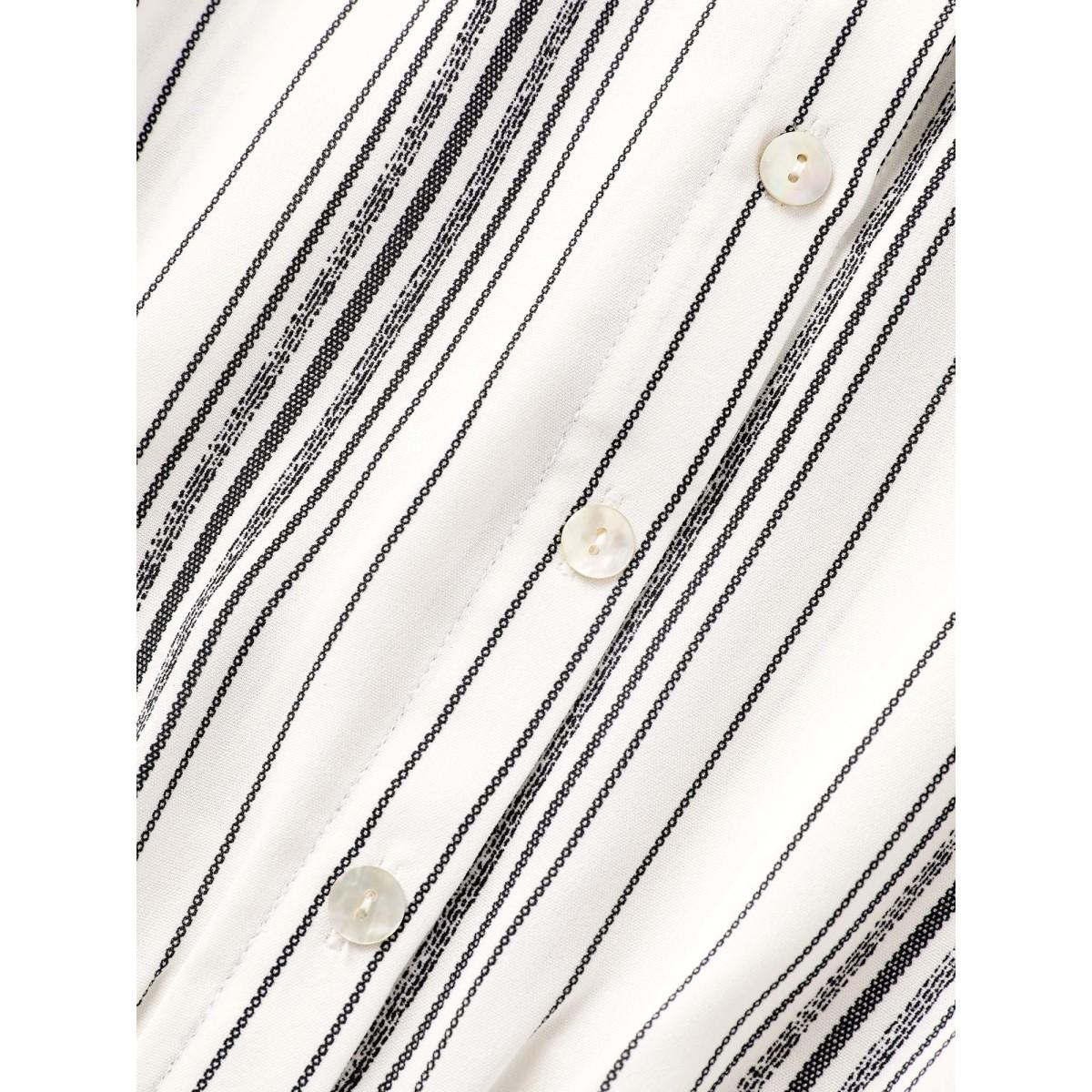 Plus Size Round Neck Striped Button Up Midi Dress WhiteSmoke Women At the Office Button Round Neck Short sleeve Curvy BloomChic 14-16/1X Product Image