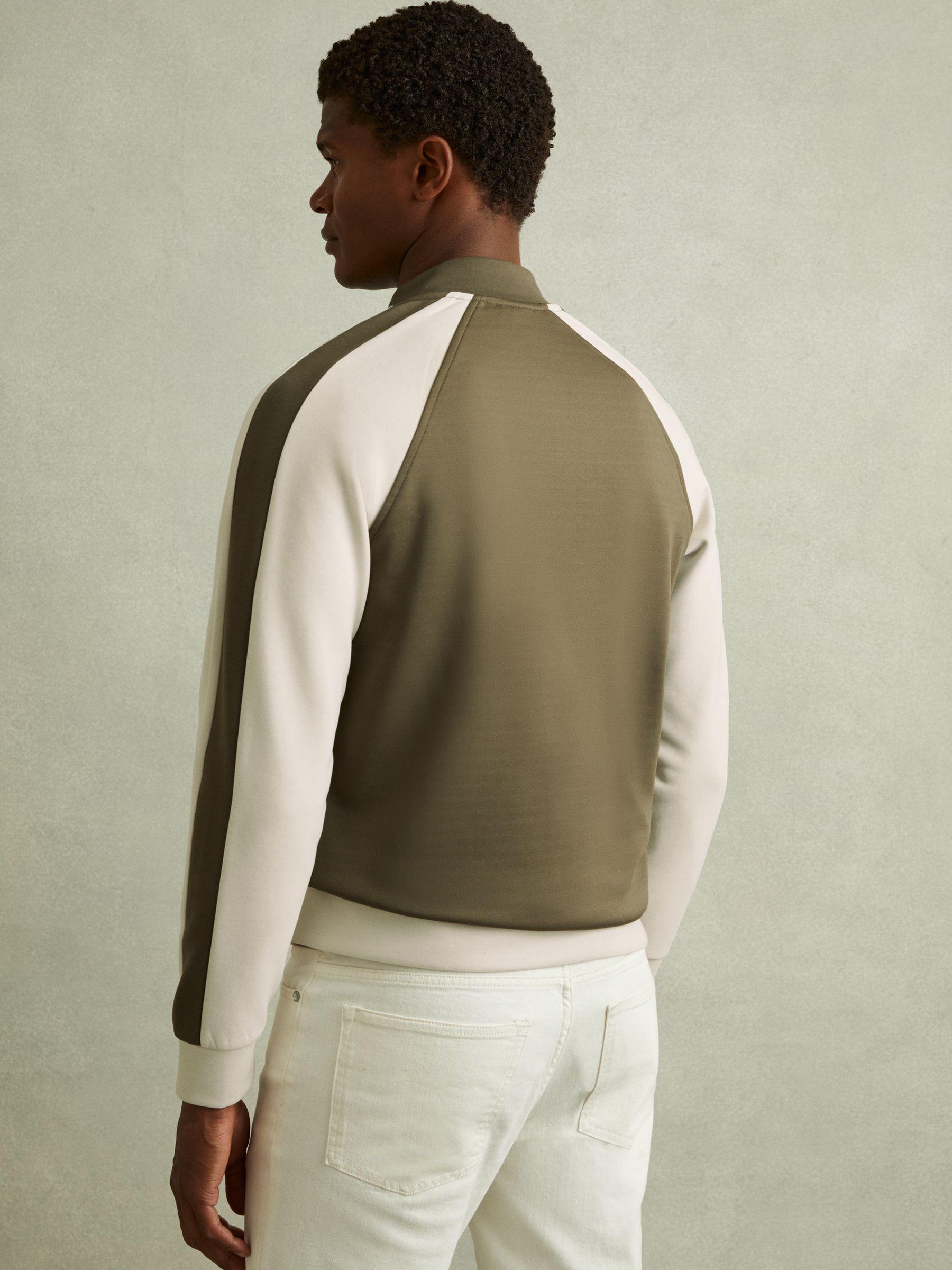 Colourblock Jersey Varsity Jacket in Sage Green/Off White Product Image