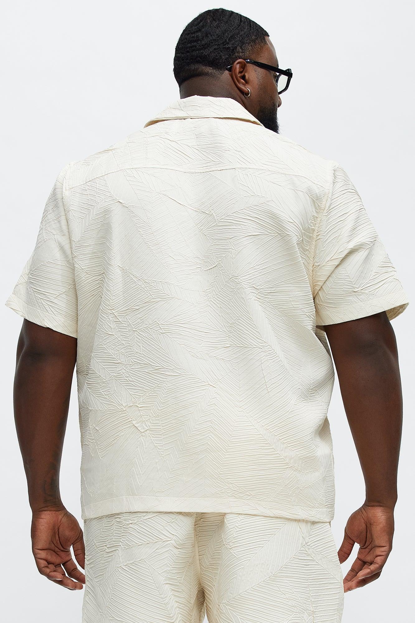 Ponce Textured Cuban Collar Button Up Shirt - Cream Product Image