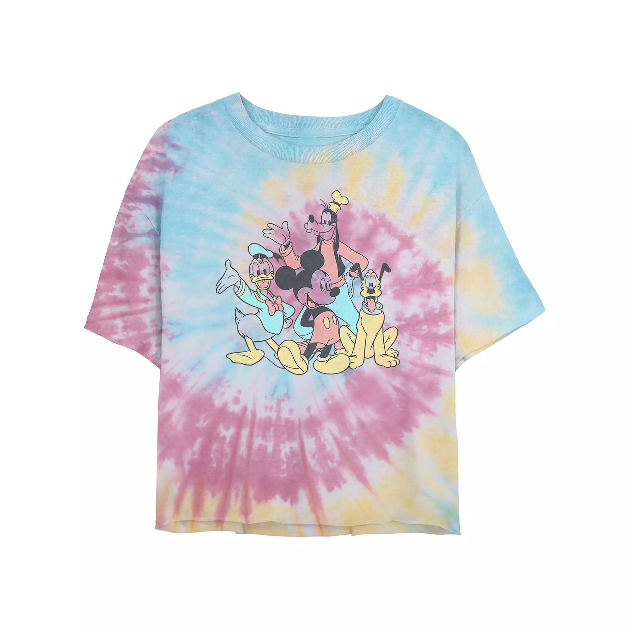 Disney's Mickey Mouse And Pals Juniors' Cropped Tie Dye Graphic Tee, Women's, Size: Small, Blue Pink Light Yellow Product Image