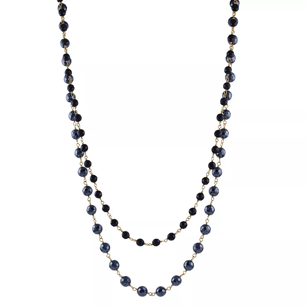 14k Jewelmak Yellow Gold 2 Layer Black Onyx Hematite Necklace, Women's,  Product Image