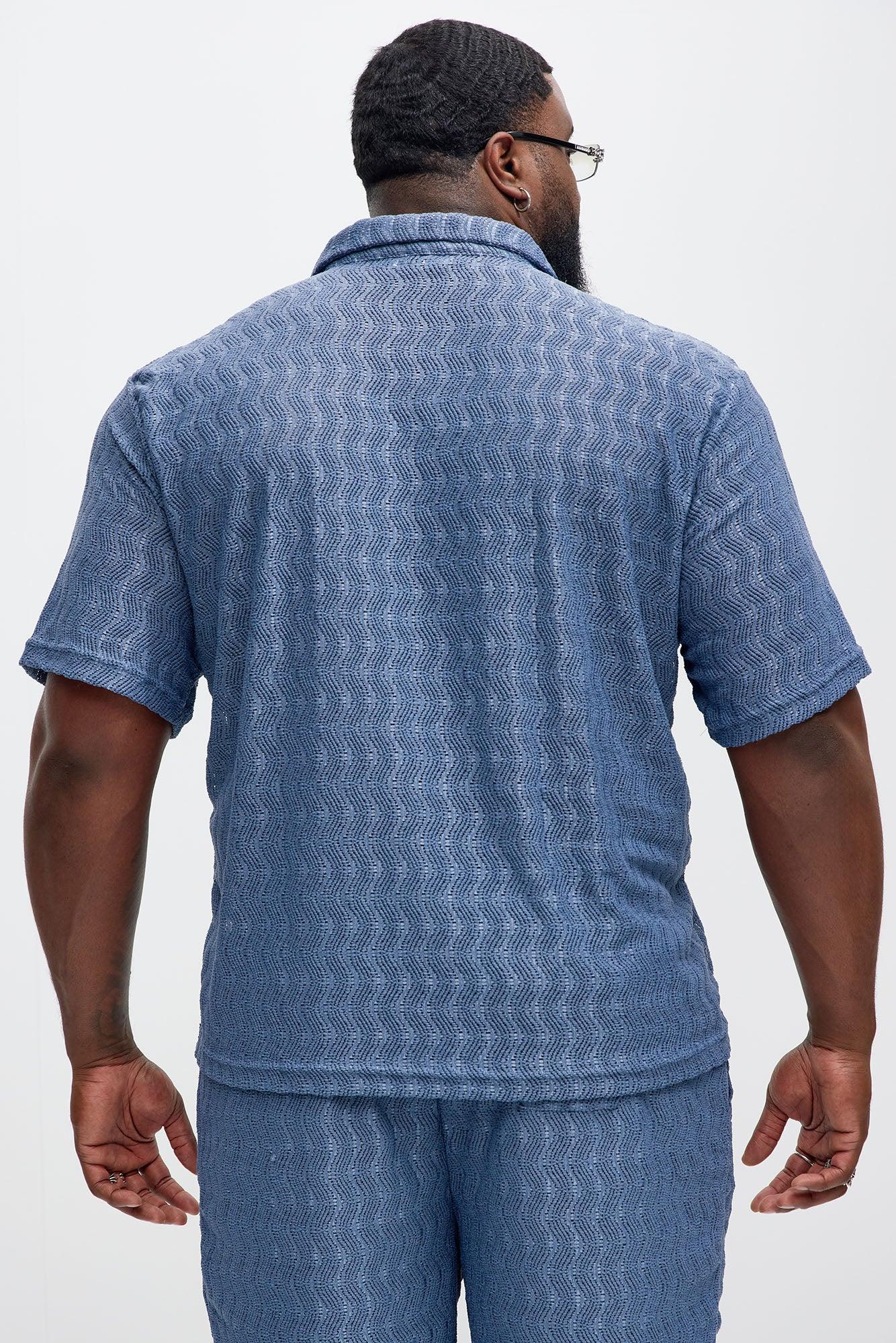 Echo Textured Short Sleeve Button Up - Blue Product Image
