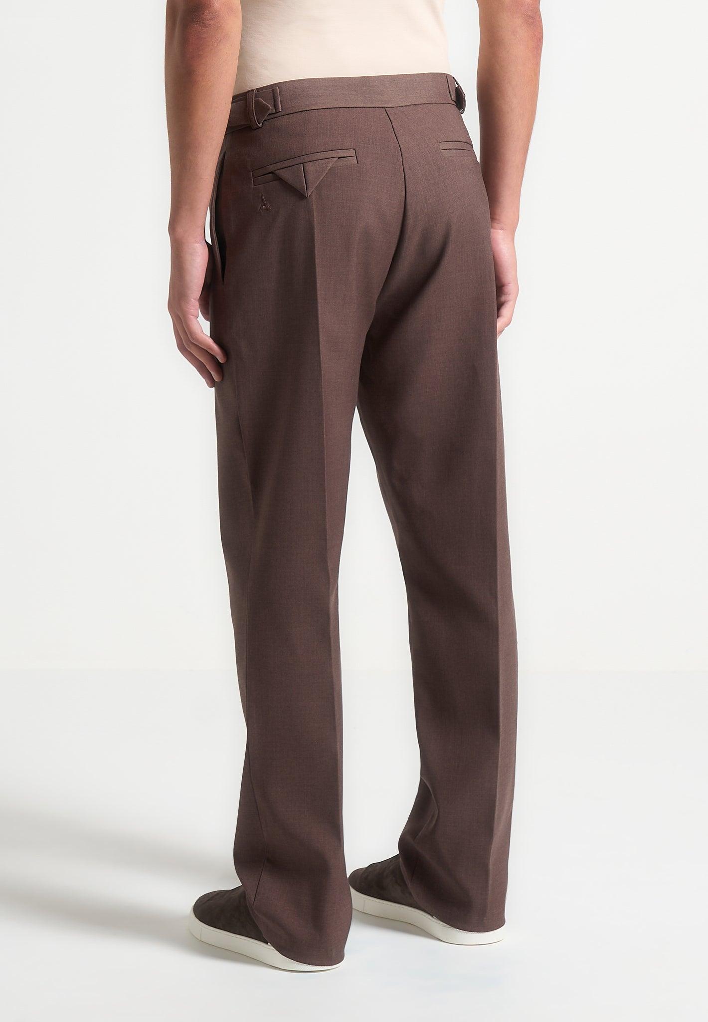Joseph - Regular Fit Twill Pleated Tailored Trousers - Brown Male Product Image