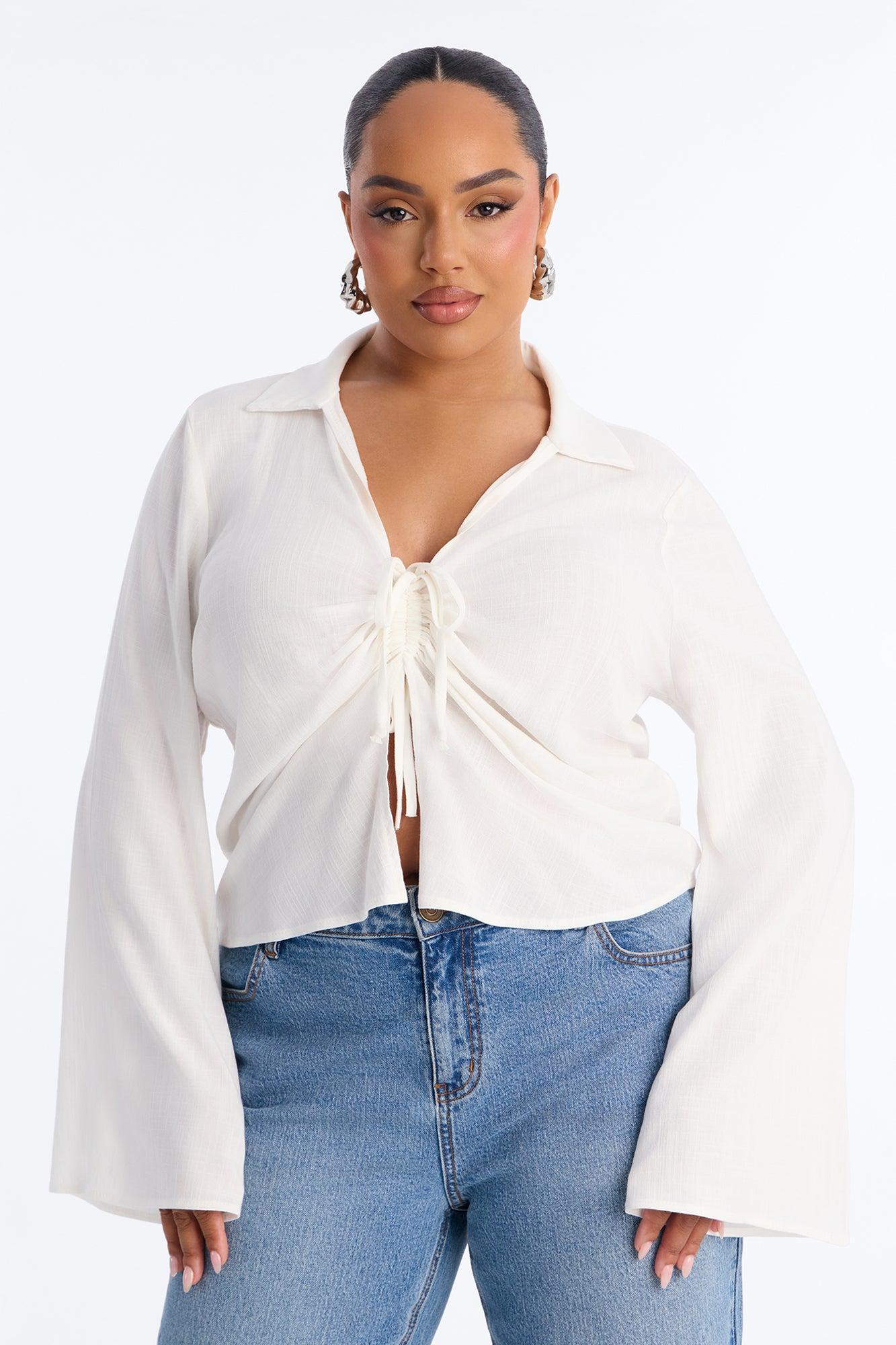 Just Doing Me Ruched Linen Top - White Female Product Image