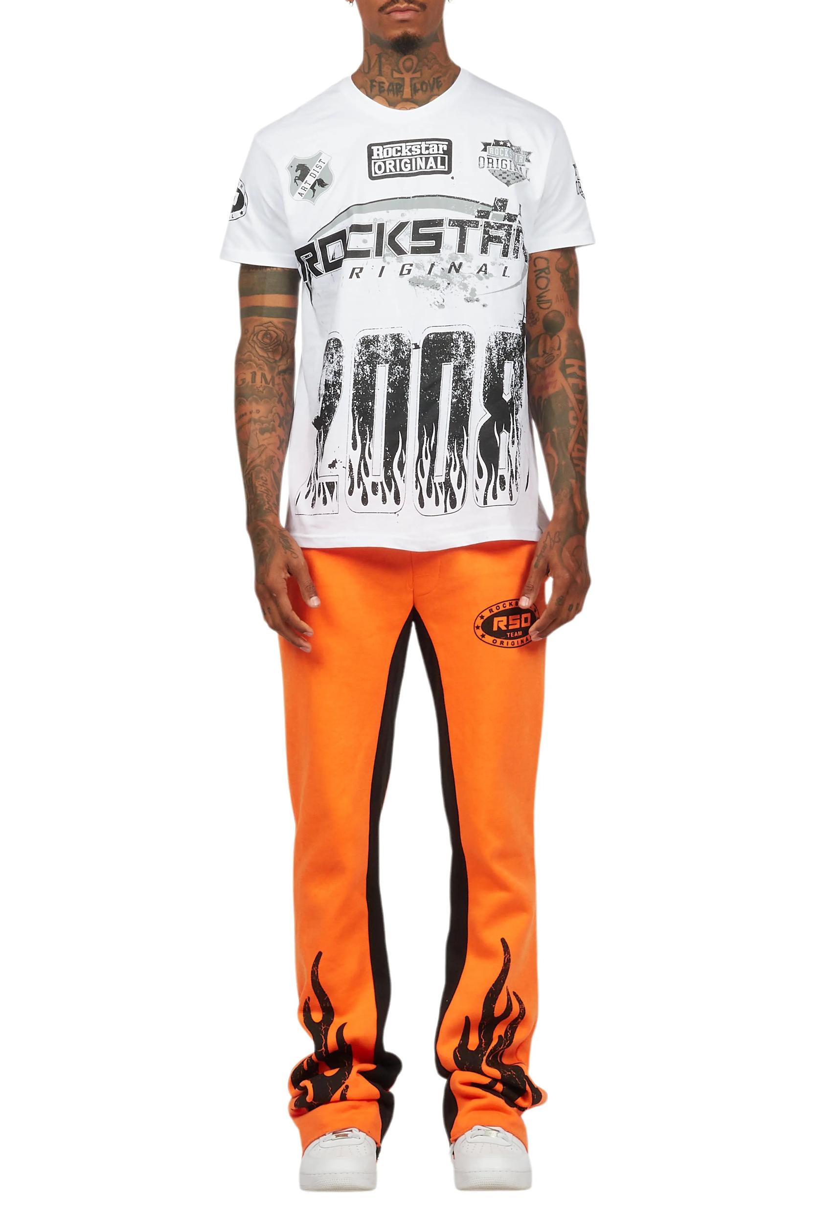 Amos White/Orange T-Shirt/Stacked Baggy Track Pant Set Male Product Image