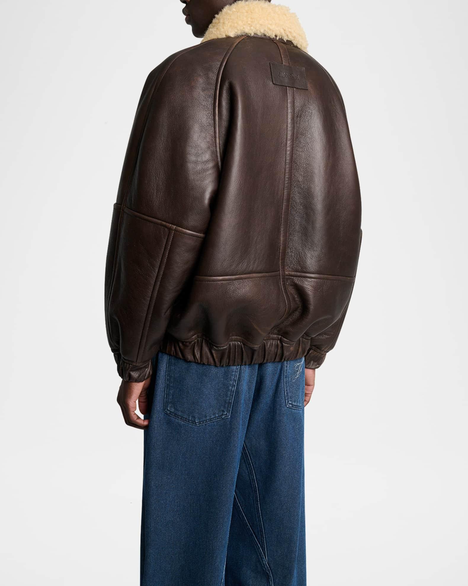 Men's Leather and Shearling Bomber Jacket Product Image