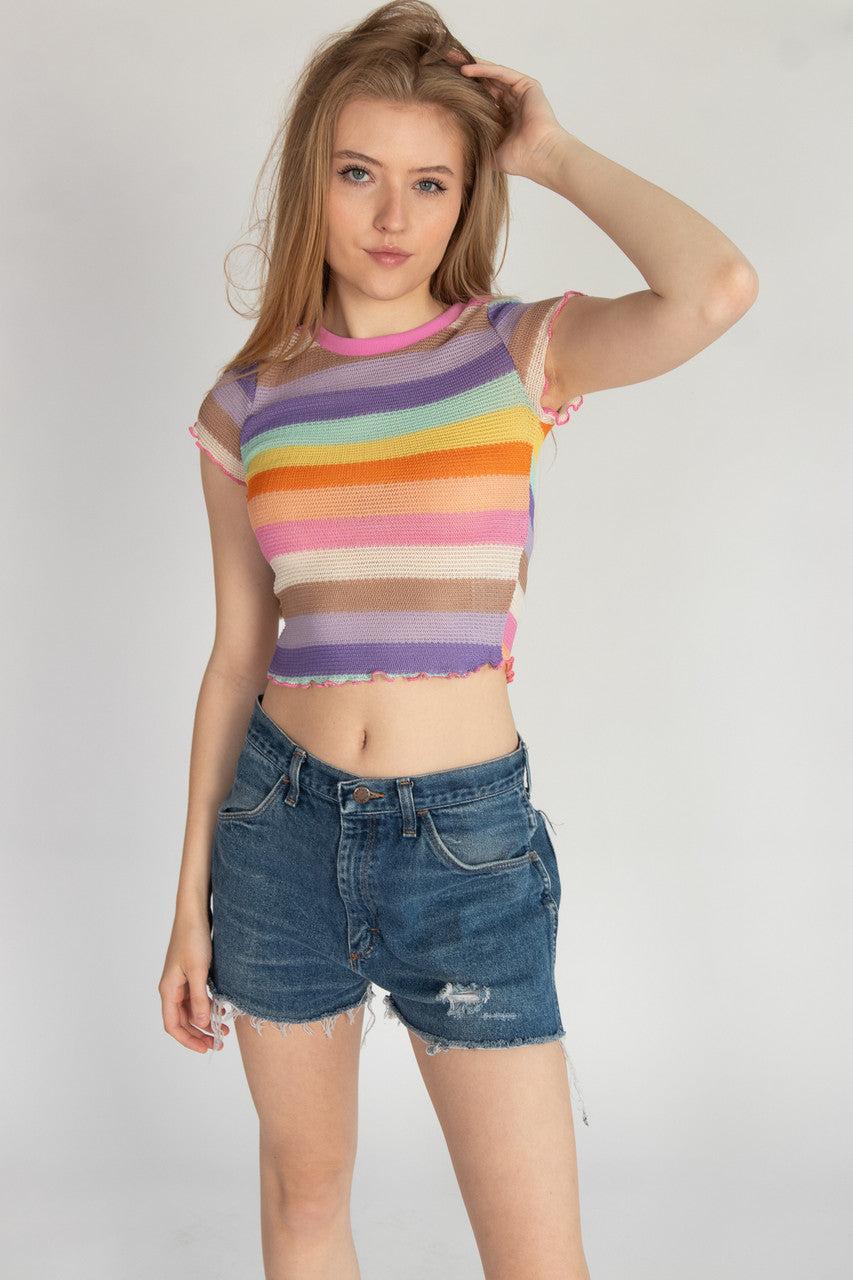 Crochet Stripe Lettuce Edge Tee Product Image