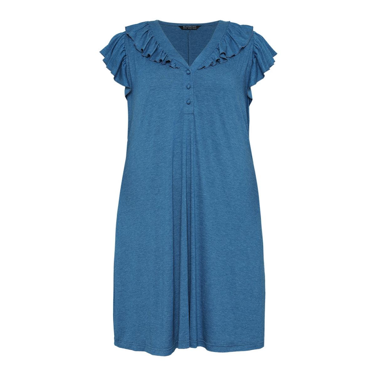 Plus Size Supersoft Essentials Plain Pocket Button Through Flutter Dress Aegean Women Casual Button V-neck Cap Sleeve Curvy Midi Dress BloomChic 10/M Product Image