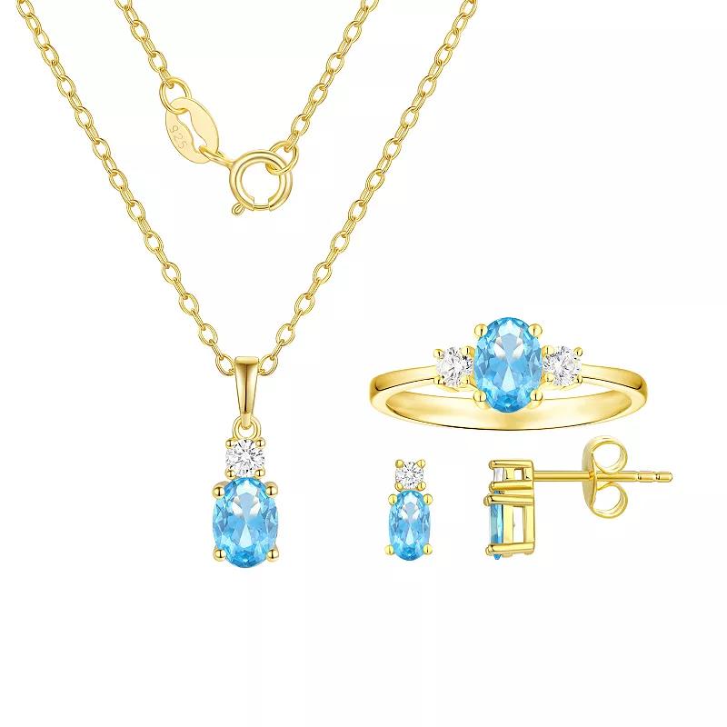 Argento Forte 14k Gold Over Silver Simulated Birthstone & Cubic Zirconia Pendant, Ring, & Earring Trio Set, Women's, March Product Image