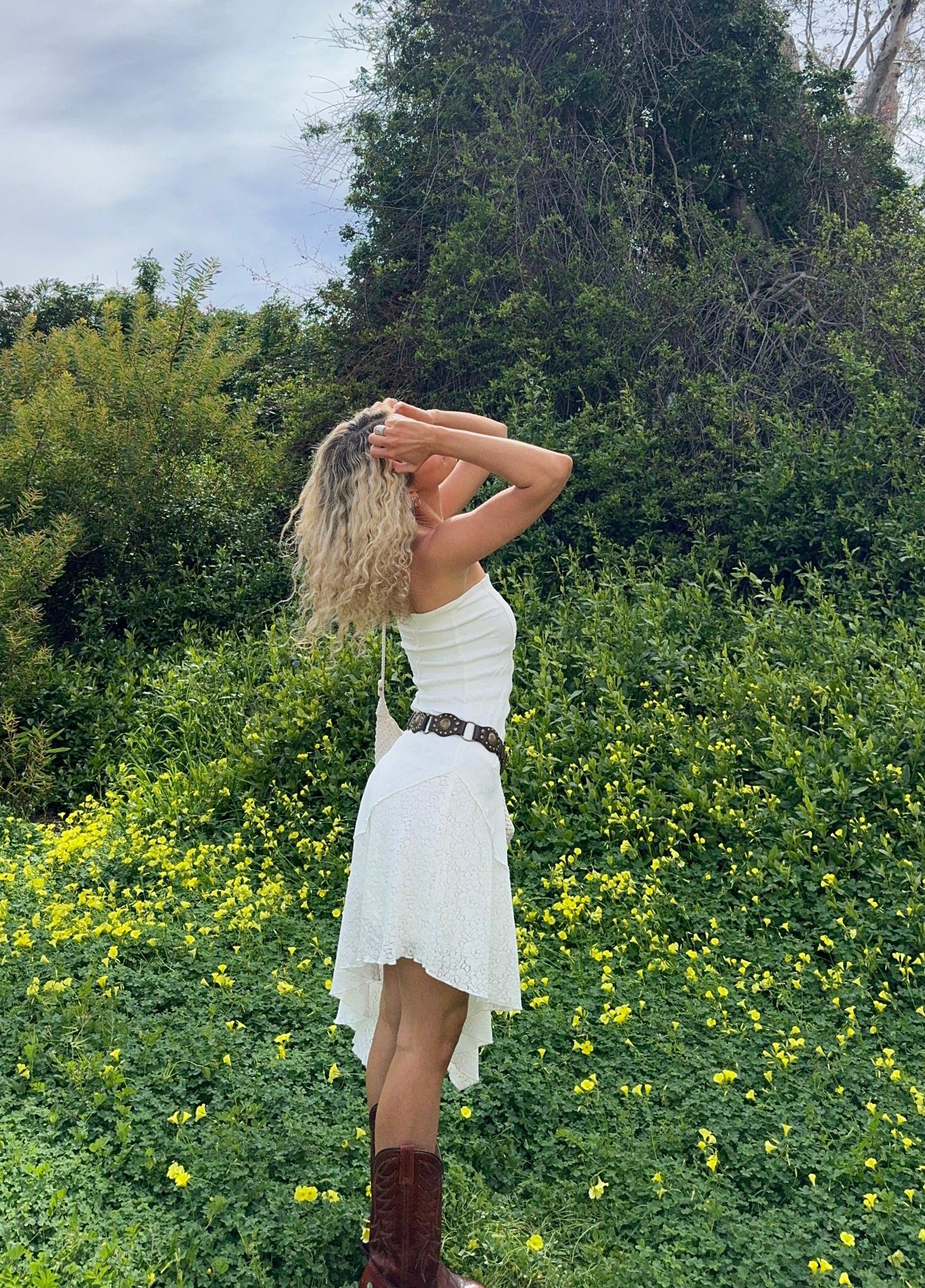 Maggie White Asymmetrical Strapless Dress Product Image