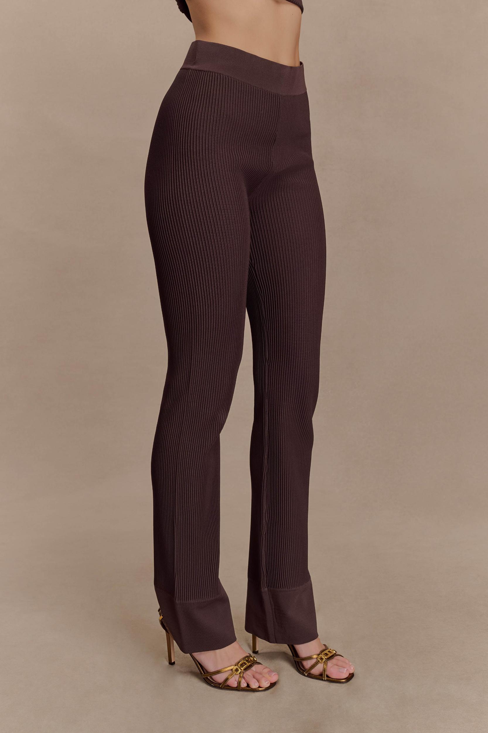 Elodie Ribbed Knit Pants - Chocolate Product Image