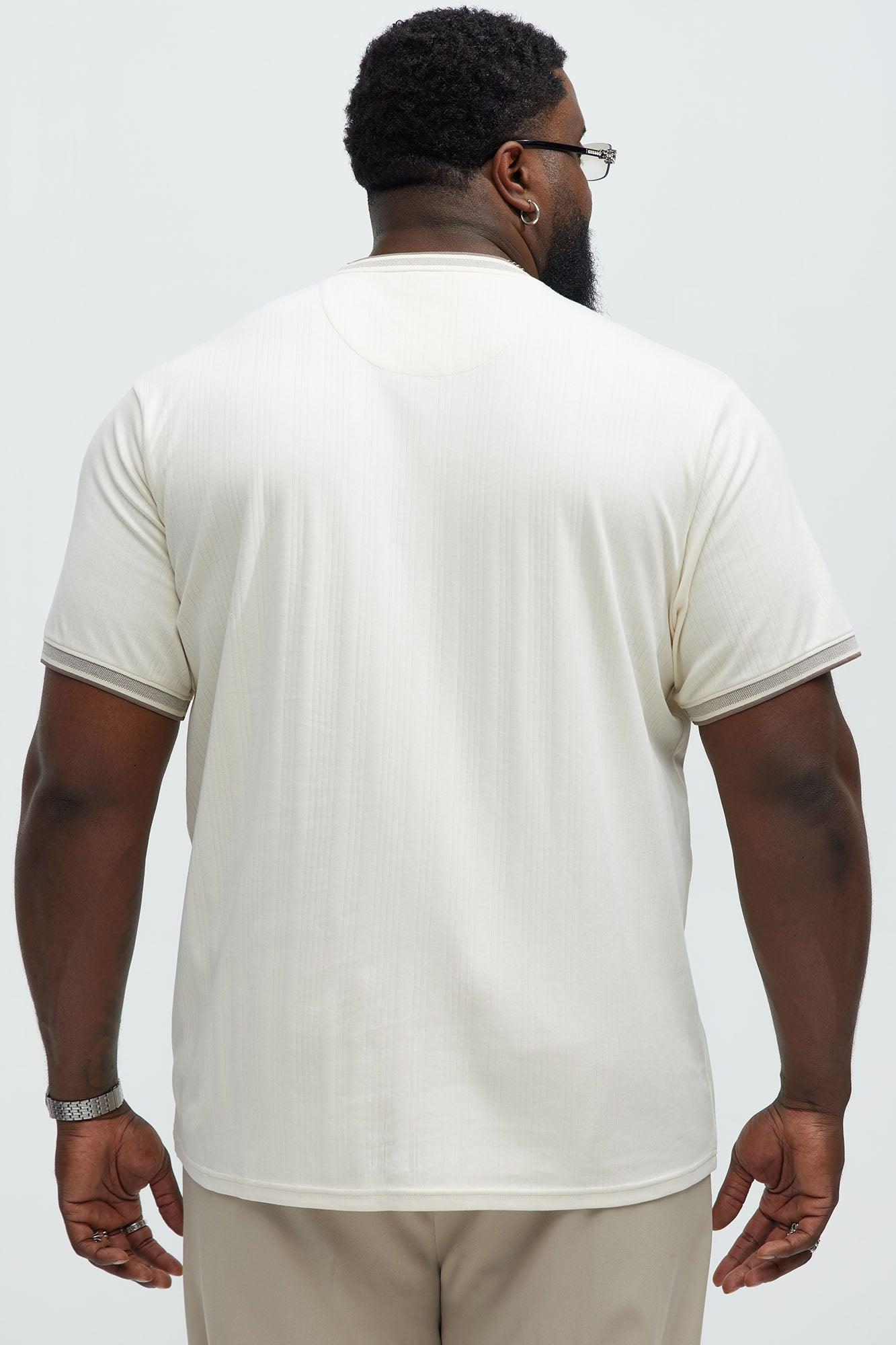 Textured Tipped Neckline Short Sleeve Tee - Cream Product Image