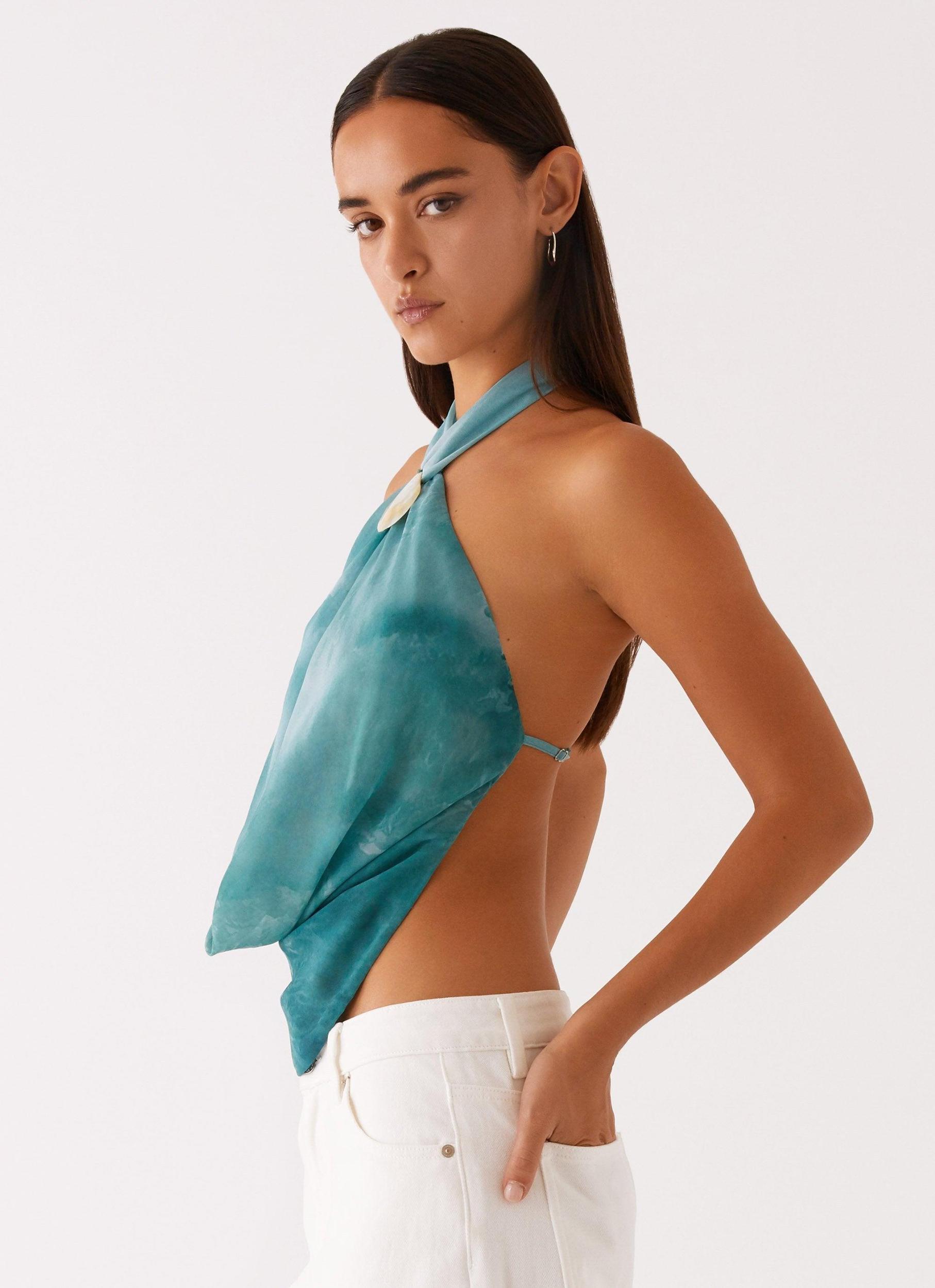 Zola Cowl Neck Shell Top - Green Tie Dye Product Image