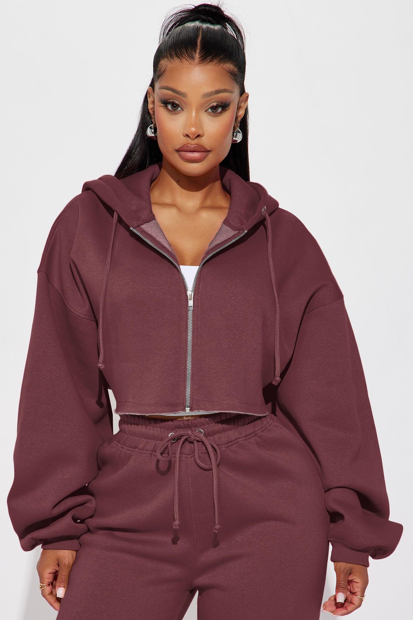 On The Go Fleece Pant Set - Burgundy Female Product Image