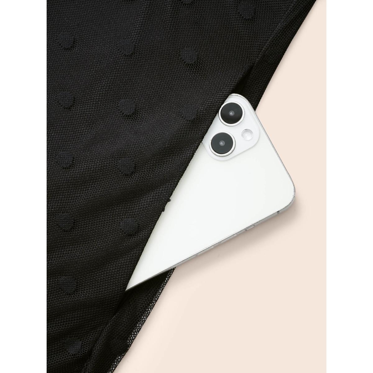 Plus Size Vampire Polka Dot Waist-Cinching Midi Dress Black Women Cocktail Texture Shirt collar Long Sleeve Curvy BloomChic 18-20/2X Product Image