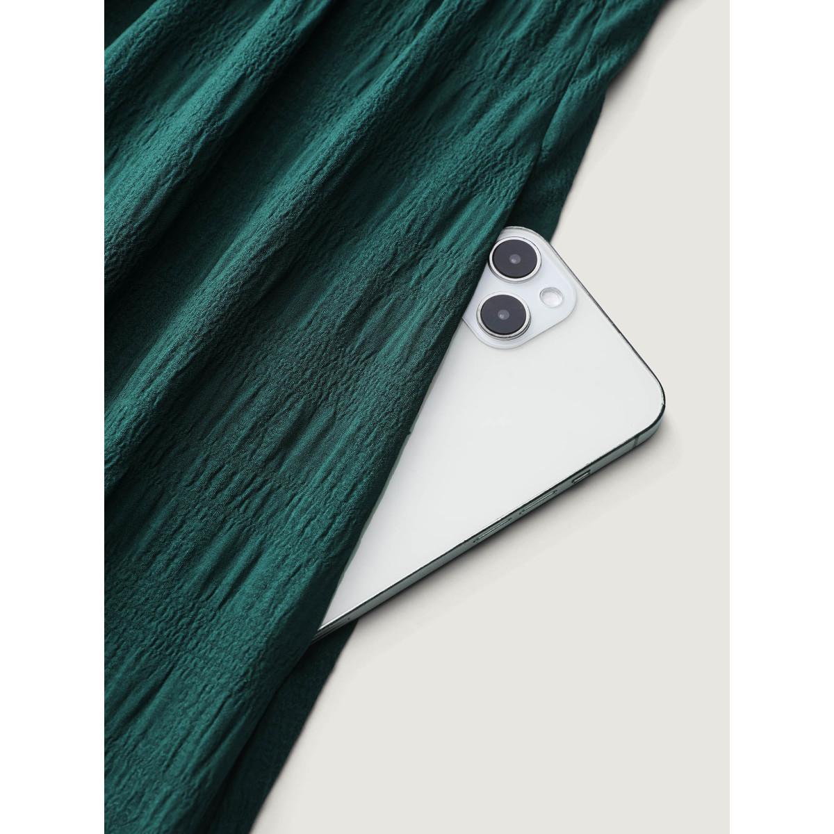 Plus Size Textured Ruffled Neck Shirred Drawstring Midi Dress Cyan Women Timeless Tie knot Square Neck Extra Long Sleeve Curvy BloomChic 10/M Product Image