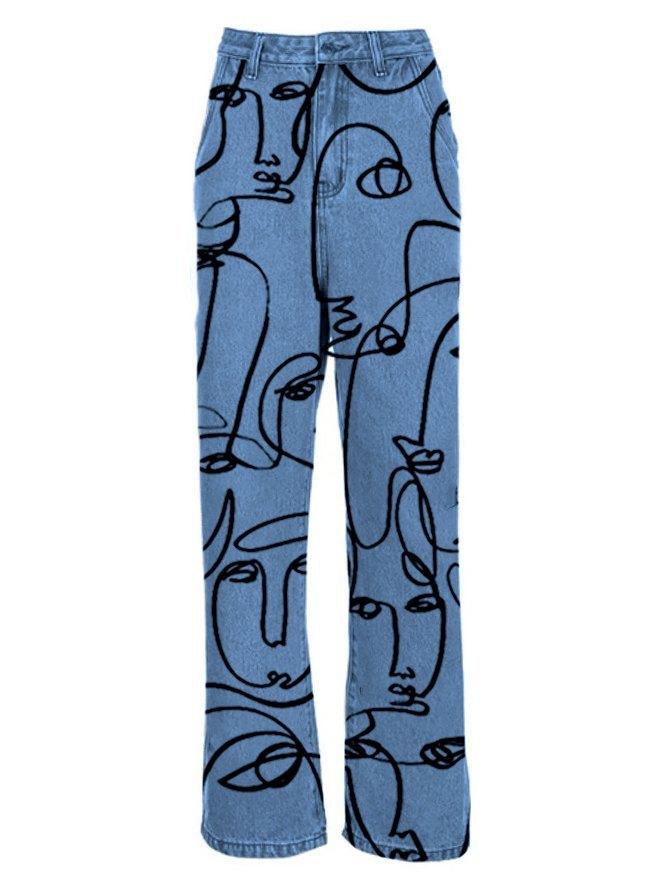 Art Abstract Lines Drawing Boyfriend Jeans Product Image