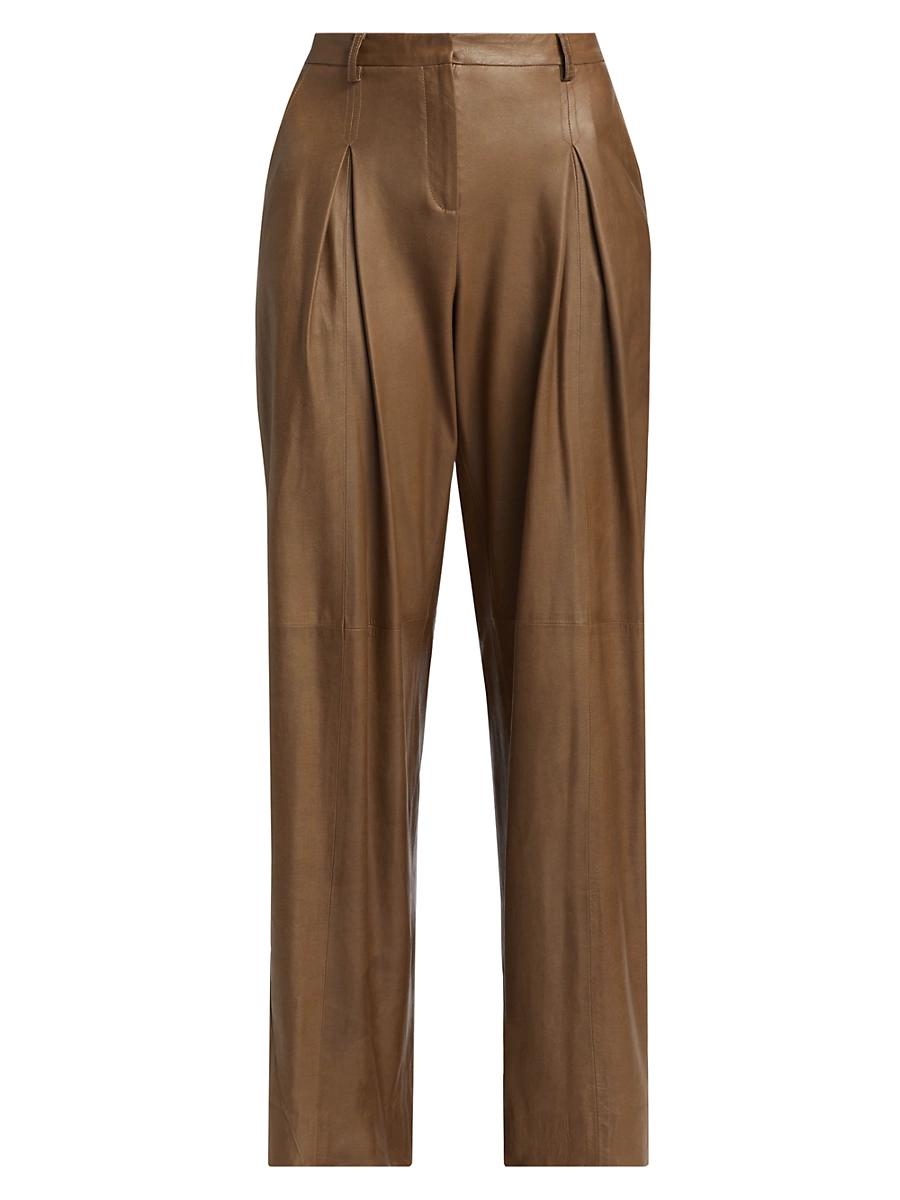 Womens Sullivan Leather Pleated Wide-Leg Pants Product Image