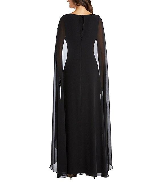 R & M Richards Chiffon V-Neck Sleeveless Duster Cape Sheath Dress Product Image