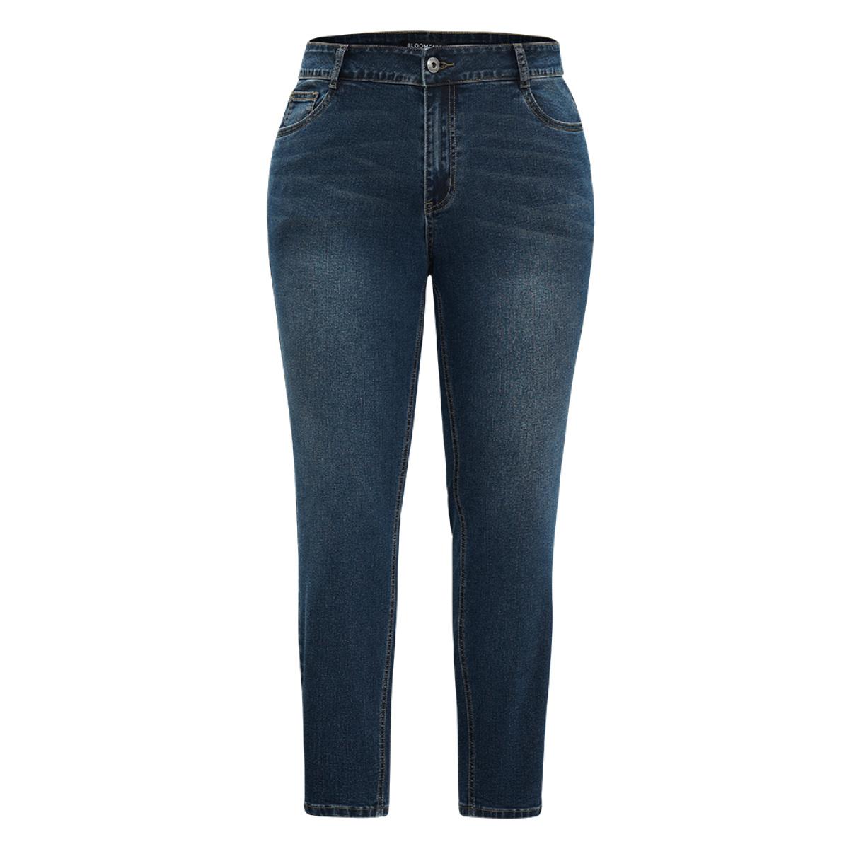 Plus Size Dark Wash High Stretch Skinny Jeans Women Midnight Casual Plain Plain High stretch Pocket Jeans BloomChic 26/4X Product Image