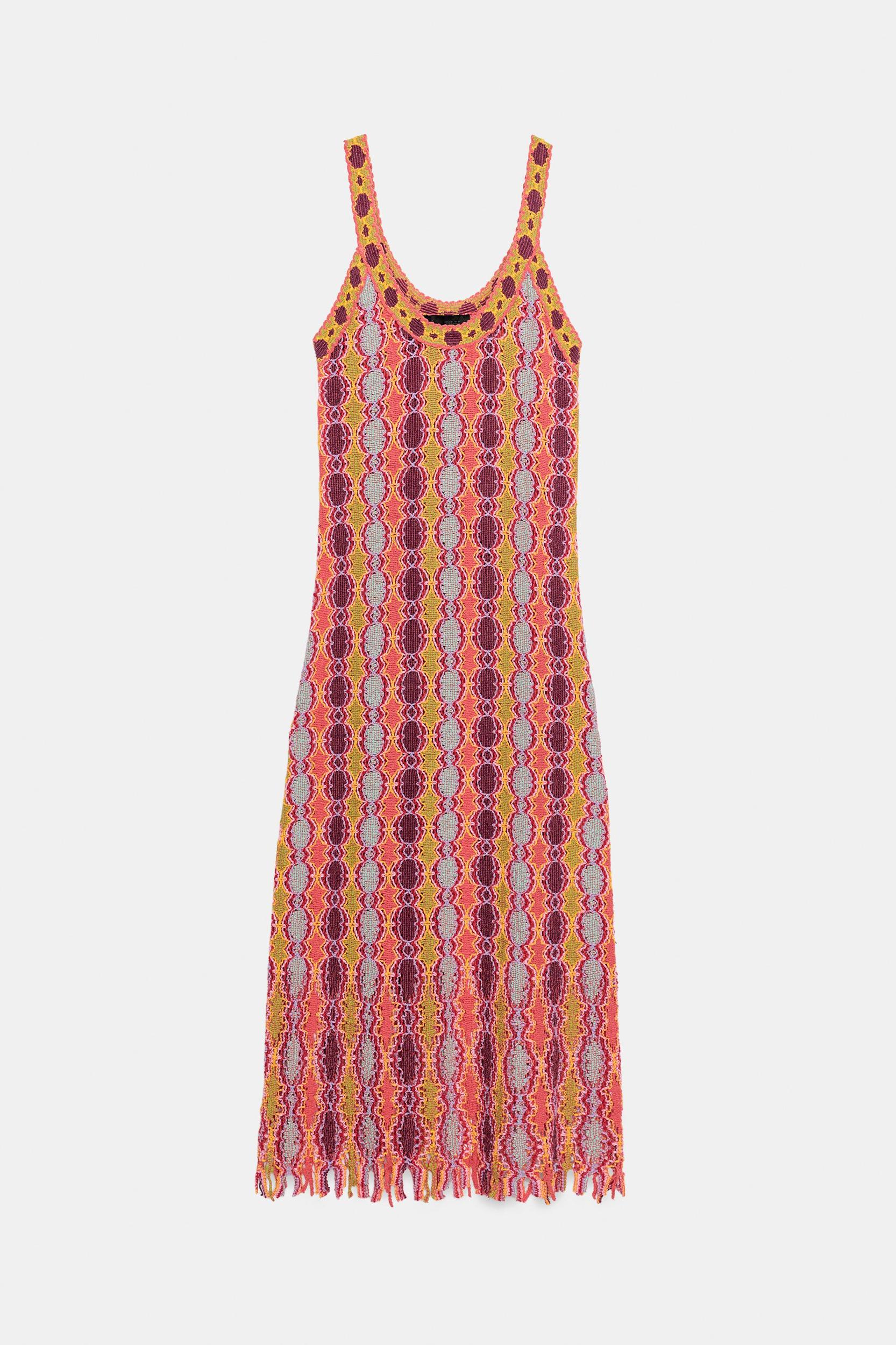 LONG FRINGED KNIT DRESS Product Image