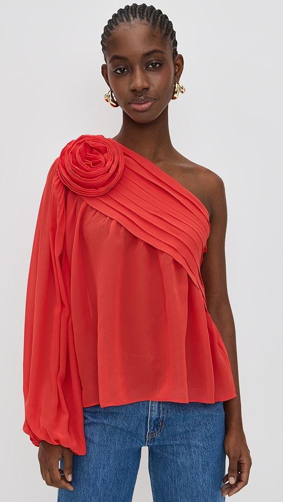 FARM Rio Red Rose One Shoulder Blouse | Shopbop Product Image