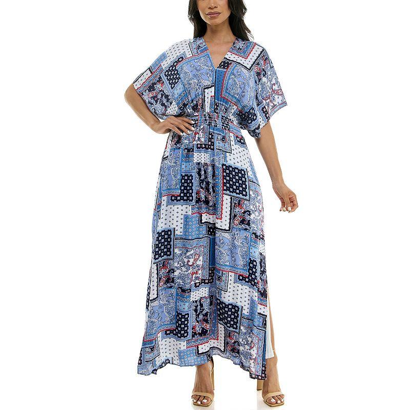 Women's Nina Leonard Print Smocked-Waist Maxi Dress, Size: Medium, Pink Team Product Image