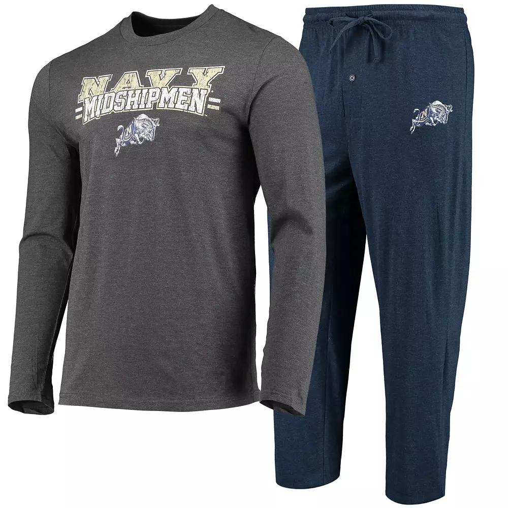 Men's Concepts Sport Navy/Heathered Charcoal Navy Midshipmen Meter Long Sleeve T-Shirt & Pants Sleep Set, Size: Small, Blue Product Image