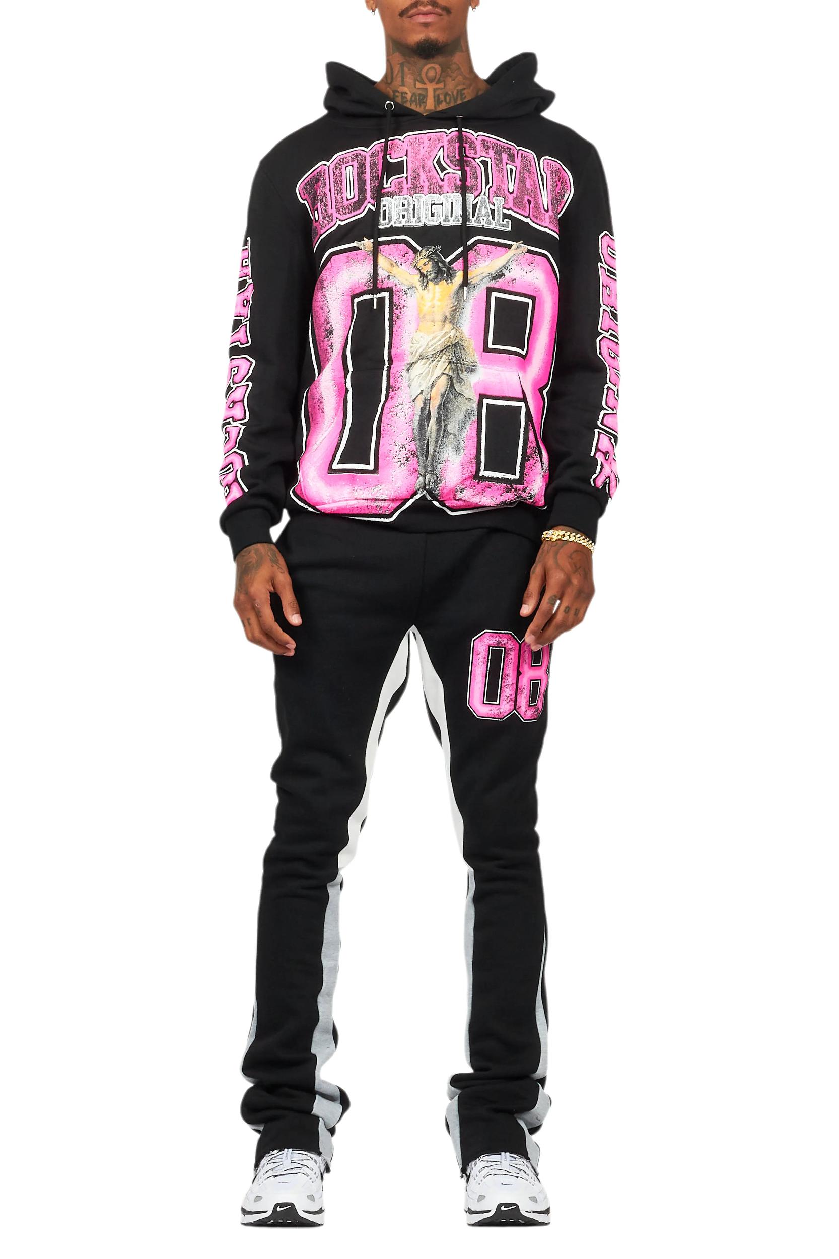 Fields Black/Pink Stacked Flare Hoodie Track Set Male Product Image