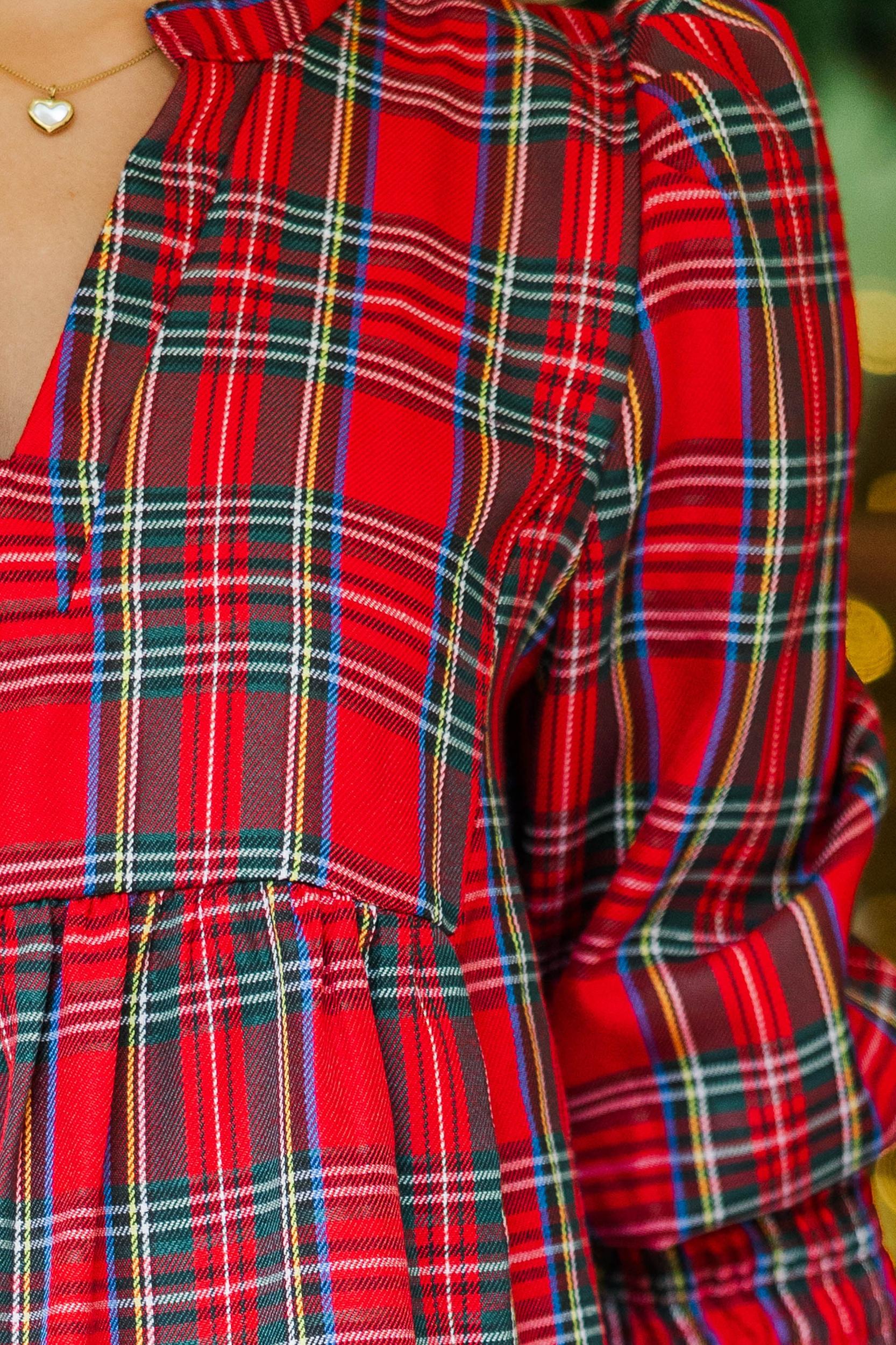 In Your Happy Place Red Plaid Dress Female Product Image