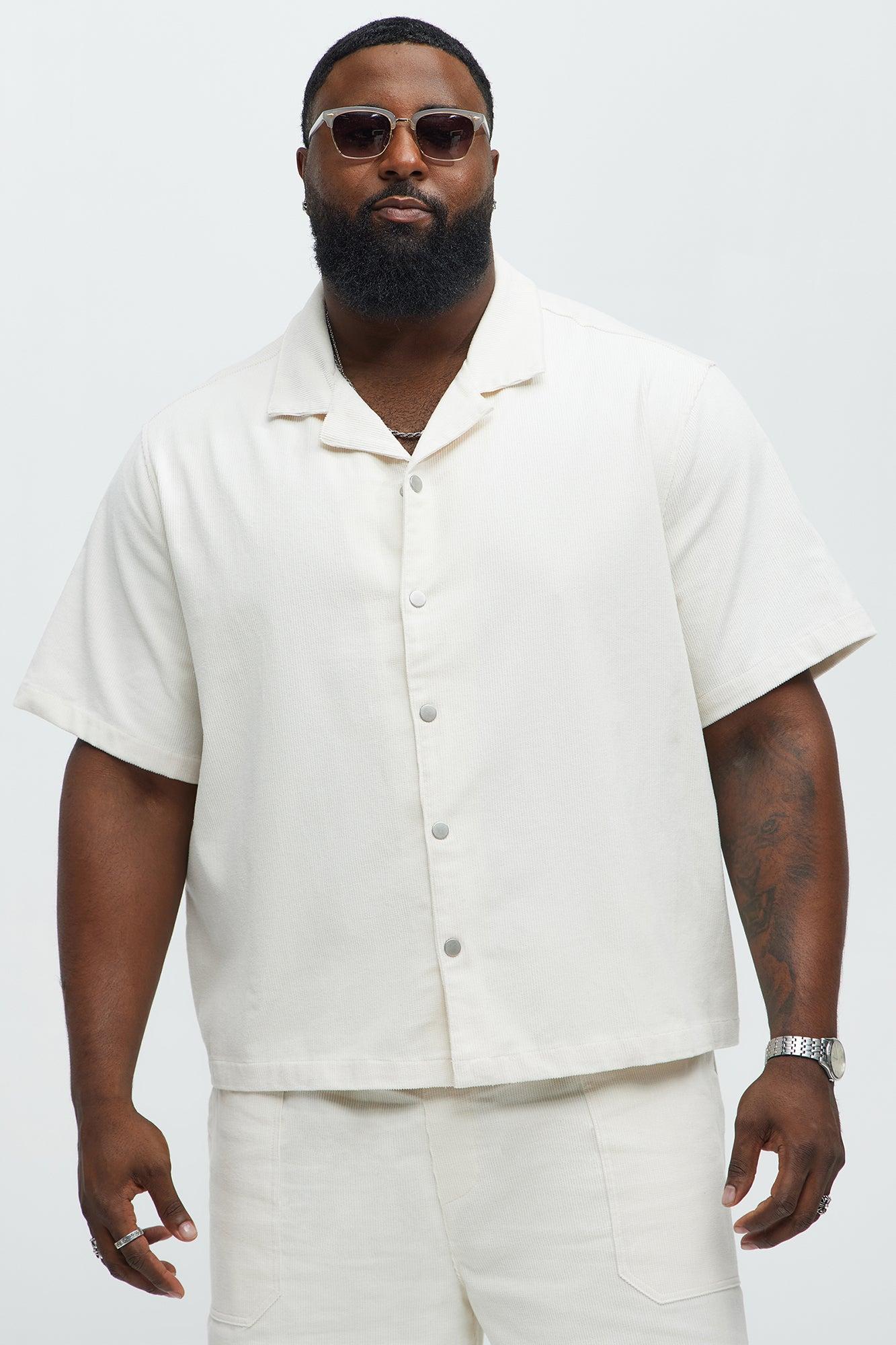 Michigan Corduroy Cuban Collar Cropped Short Sleeve Shirt - Off White Product Image