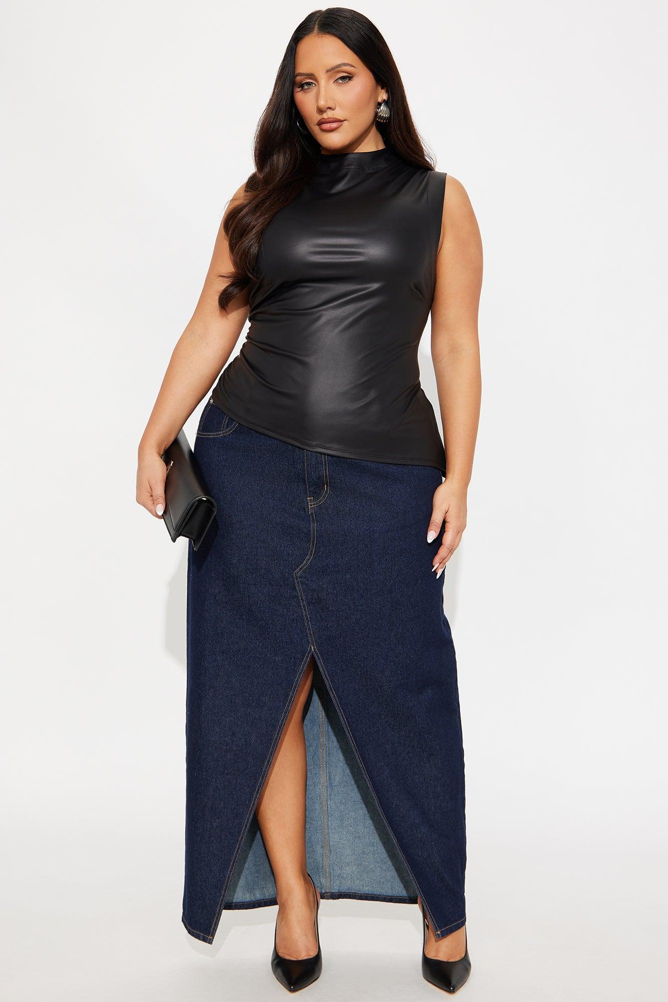 Never Ending Faux Leather Asymmetrical Mock Neck Top - Black Female Product Image