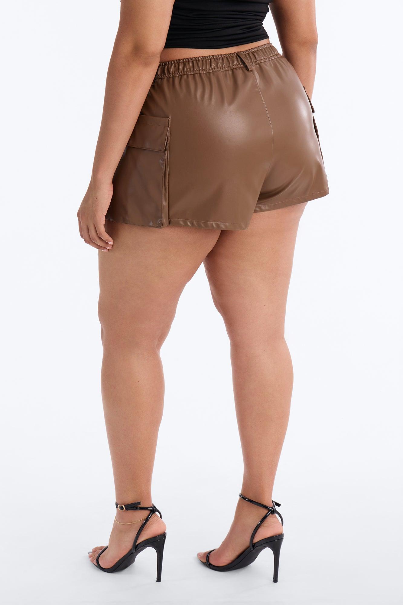 Brielle Faux Leather Cargo Hot Short - Brown Female Product Image