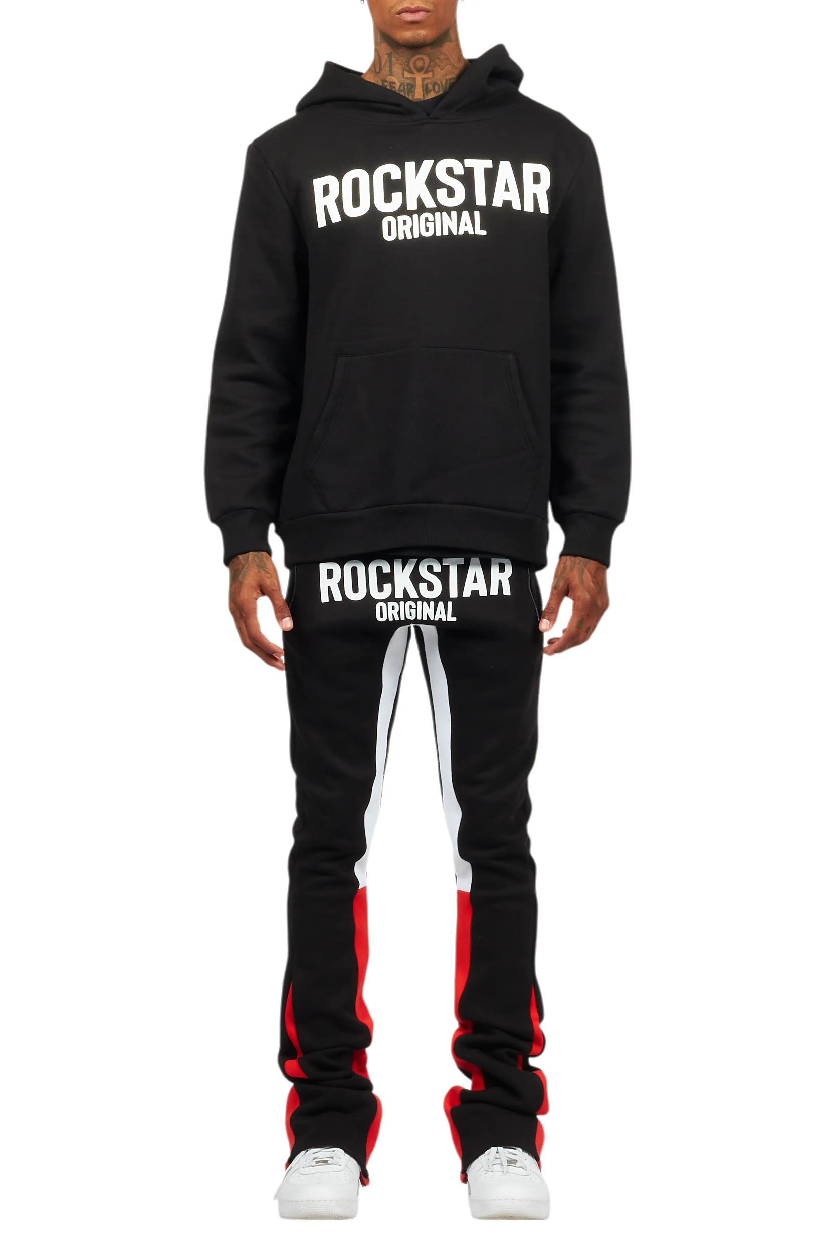 Sana Black/White Hoodie/Stacked Flare Track Pant Set Male Product Image