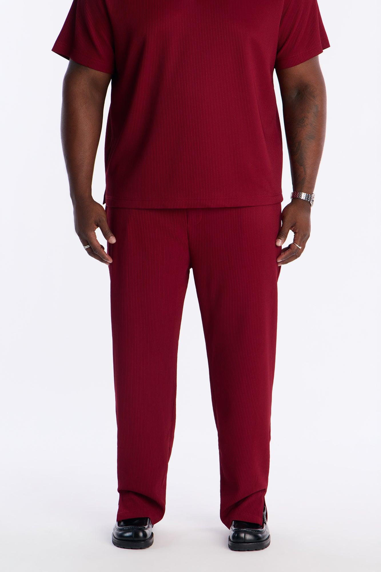 Show Up Slim Slit Pants - Burgundy Product Image