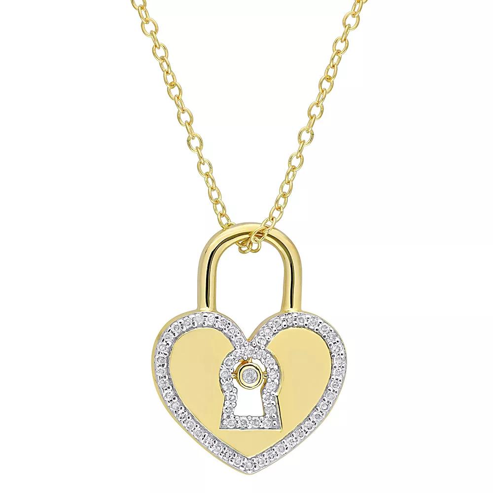 Stella Grace 18k Gold Over Sterling Silver 1/5 Carat T.W. Diamond Heart Locked Pendant Necklace, Women's,  Product Image