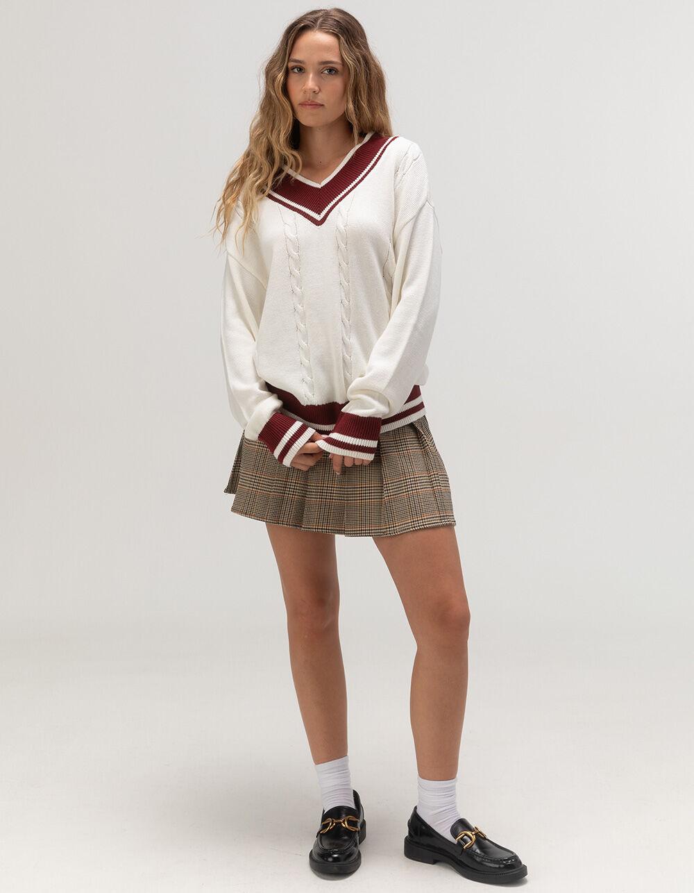 RSQ Womens Cable Tipping V Tunic - Cream Combo Product Image